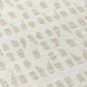 8' Ivory And Beige Round Geometric Washable Indoor Outdoor Area Rug
