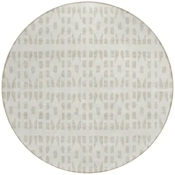 8' Ivory And Beige Round Geometric Washable Indoor Outdoor Area Rug