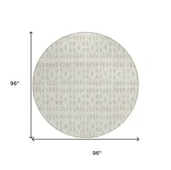 8' Ivory And Beige Round Geometric Washable Indoor Outdoor Area Rug