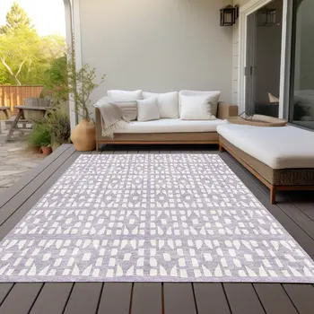 3' X 5' Lavender And Ivory Geometric Washable Indoor Outdoor Area Rug