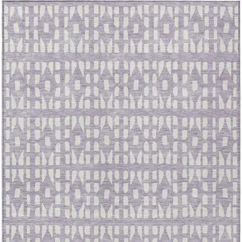 3' X 5' Lavender And Ivory Geometric Washable Indoor Outdoor Area Rug
