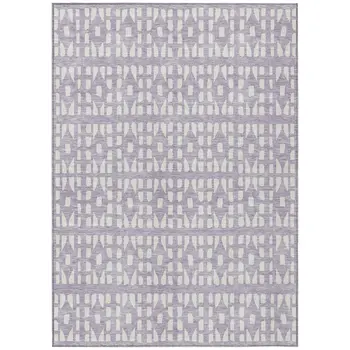 5' X 8' Lavender And Ivory Geometric Washable Indoor Outdoor Area Rug