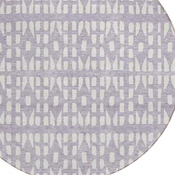 8' Lavender And Ivory Round Geometric Washable Indoor Outdoor Area Rug