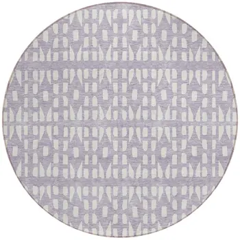 8' Lavender And Ivory Round Geometric Washable Indoor Outdoor Area Rug