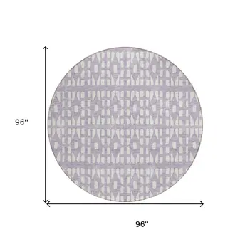8' Lavender And Ivory Round Geometric Washable Indoor Outdoor Area Rug
