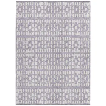 9' X 12' Lavender And Ivory Geometric Washable Indoor Outdoor Area Rug