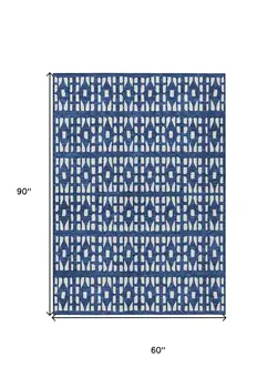 5' X 8' Navy Blue And Ivory Geometric Washable Indoor Outdoor Area Rug