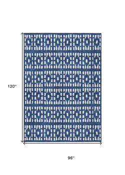 8' X 10' Navy Blue And Ivory Geometric Washable Indoor Outdoor Area Rug