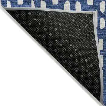 8' X 10' Navy Blue And Ivory Geometric Washable Indoor Outdoor Area Rug