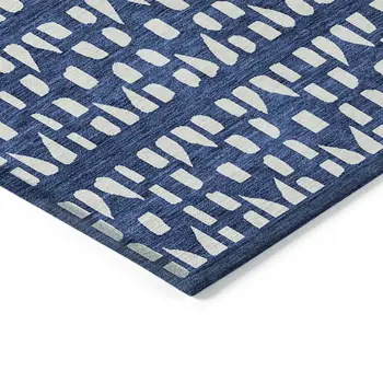 8' X 10' Navy Blue And Ivory Geometric Washable Indoor Outdoor Area Rug