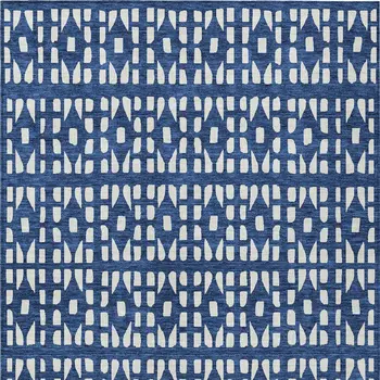 8' X 10' Navy Blue And Ivory Geometric Washable Indoor Outdoor Area Rug