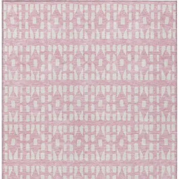 3' X 5' Pink And Ivory Geometric Washable Indoor Outdoor Area Rug