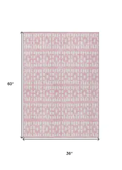 3' X 5' Pink And Ivory Geometric Washable Indoor Outdoor Area Rug