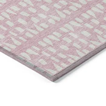 3' X 5' Pink And Ivory Geometric Washable Indoor Outdoor Area Rug