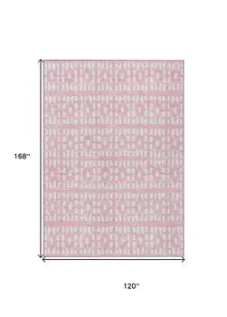 10' X 14' Pink And Ivory Geometric Washable Indoor Outdoor Area Rug