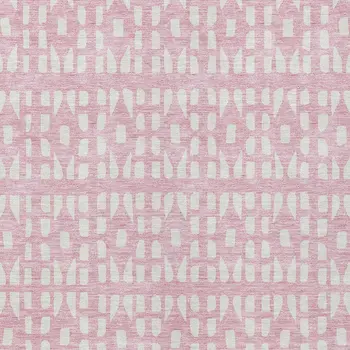 10' X 14' Pink And Ivory Geometric Washable Indoor Outdoor Area Rug