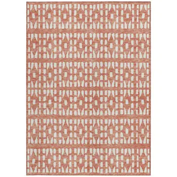 5' X 8' Salmon And Ivory Geometric Washable Indoor Outdoor Area Rug