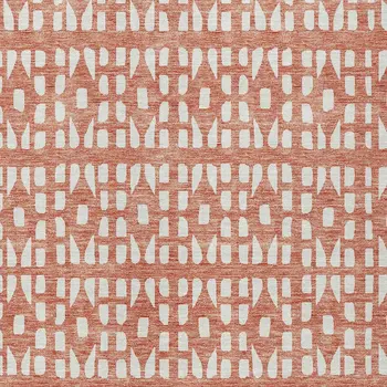 5' X 8' Salmon And Ivory Geometric Washable Indoor Outdoor Area Rug