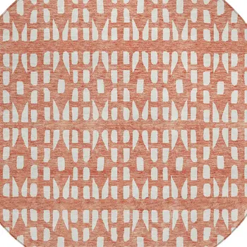 8' Salmon And Ivory Round Geometric Washable Indoor Outdoor Area Rug