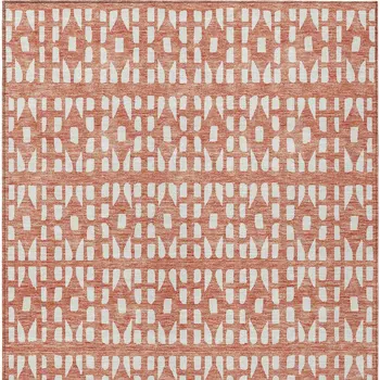 10' X 14' Salmon And Ivory Geometric Washable Indoor Outdoor Area Rug
