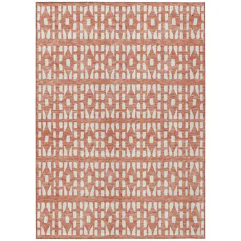 10' X 14' Salmon And Ivory Geometric Washable Indoor Outdoor Area Rug