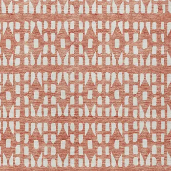 10' X 14' Salmon And Ivory Geometric Washable Indoor Outdoor Area Rug