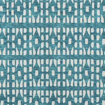 9' X 12' Teal Blue And Ivory Geometric Washable Indoor Outdoor Area Rug