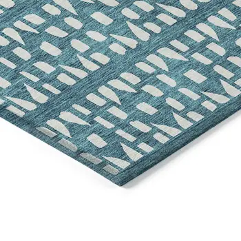 9' X 12' Teal Blue And Ivory Geometric Washable Indoor Outdoor Area Rug