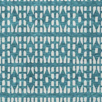 10' X 14' Teal Blue And Ivory Geometric Washable Indoor Outdoor Area Rug