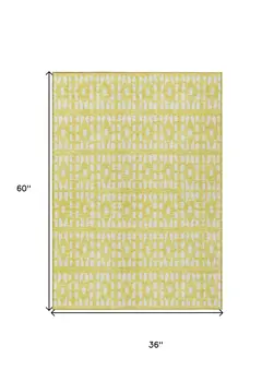 3' X 5' Yellow And Ivory Geometric Washable Indoor Outdoor Area Rug