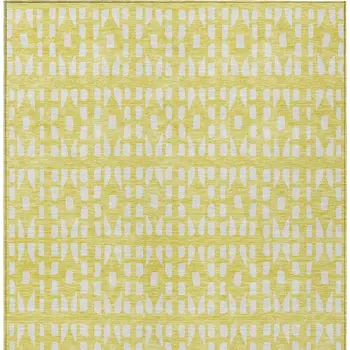 3' X 5' Yellow And Ivory Geometric Washable Indoor Outdoor Area Rug