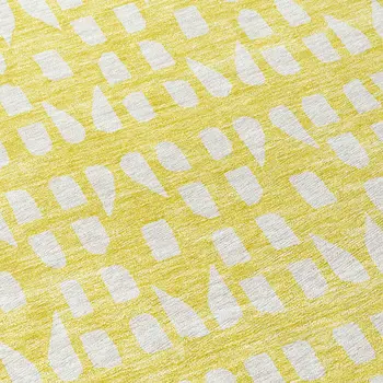 8' Yellow And Ivory Round Geometric Washable Indoor Outdoor Area Rug