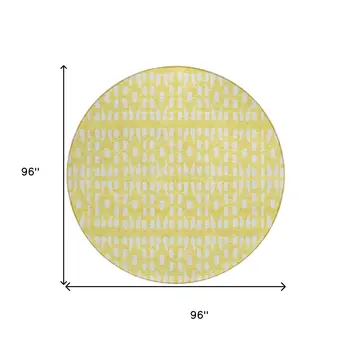 8' Yellow And Ivory Round Geometric Washable Indoor Outdoor Area Rug
