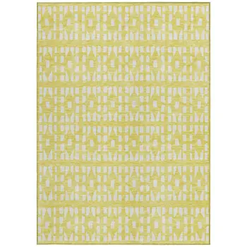 9' X 12' Yellow And Ivory Geometric Washable Indoor Outdoor Area Rug