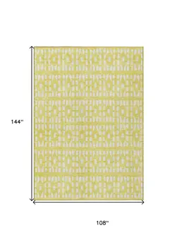 9' X 12' Yellow And Ivory Geometric Washable Indoor Outdoor Area Rug