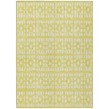 9' X 12' Yellow And Ivory Geometric Washable Indoor Outdoor Area Rug