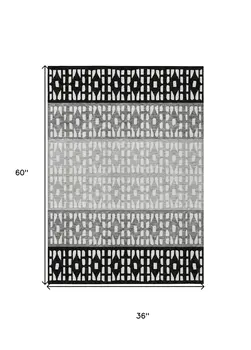 3' X 5' Black Gray And Ivory Geometric Washable Indoor Outdoor Area Rug
