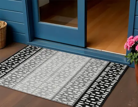3' X 5' Black Gray And Ivory Geometric Washable Indoor Outdoor Area Rug