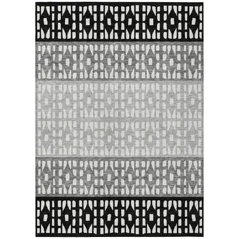 3' X 5' Black Gray And Ivory Geometric Washable Indoor Outdoor Area Rug