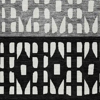 3' X 5' Black Gray And Ivory Geometric Washable Indoor Outdoor Area Rug