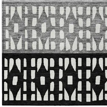 3' X 5' Black Gray And Ivory Geometric Washable Indoor Outdoor Area Rug