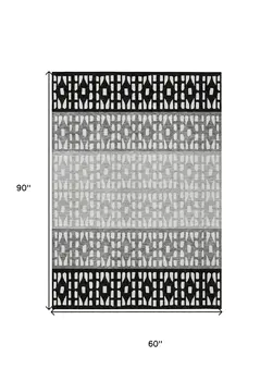 5' X 8' Black Gray And Ivory Geometric Washable Indoor Outdoor Area Rug