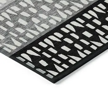 5' X 8' Black Gray And Ivory Geometric Washable Indoor Outdoor Area Rug