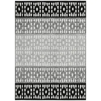 8' X 10' Black Gray And Ivory Geometric Washable Indoor Outdoor Area Rug