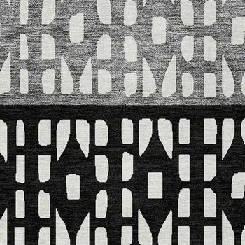 9' X 12' Black Gray And Ivory Geometric Washable Indoor Outdoor Area Rug