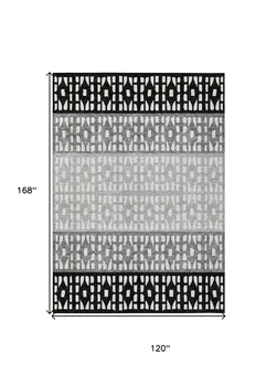 10' X 14' Black Gray And Ivory Geometric Washable Indoor Outdoor Area Rug