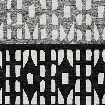 10' X 14' Black Gray And Ivory Geometric Washable Indoor Outdoor Area Rug