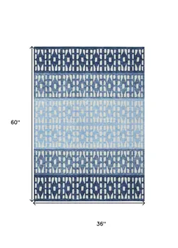 3' X 5' Blue Sky Blue And Ivory Geometric Washable Indoor Outdoor Area Rug