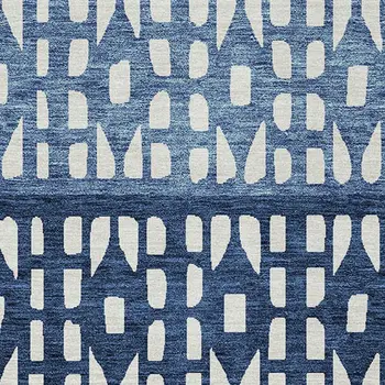 3' X 5' Blue Sky Blue And Ivory Geometric Washable Indoor Outdoor Area Rug