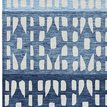 5' X 8' Blue Sky Blue And Ivory Geometric Washable Indoor Outdoor Area Rug